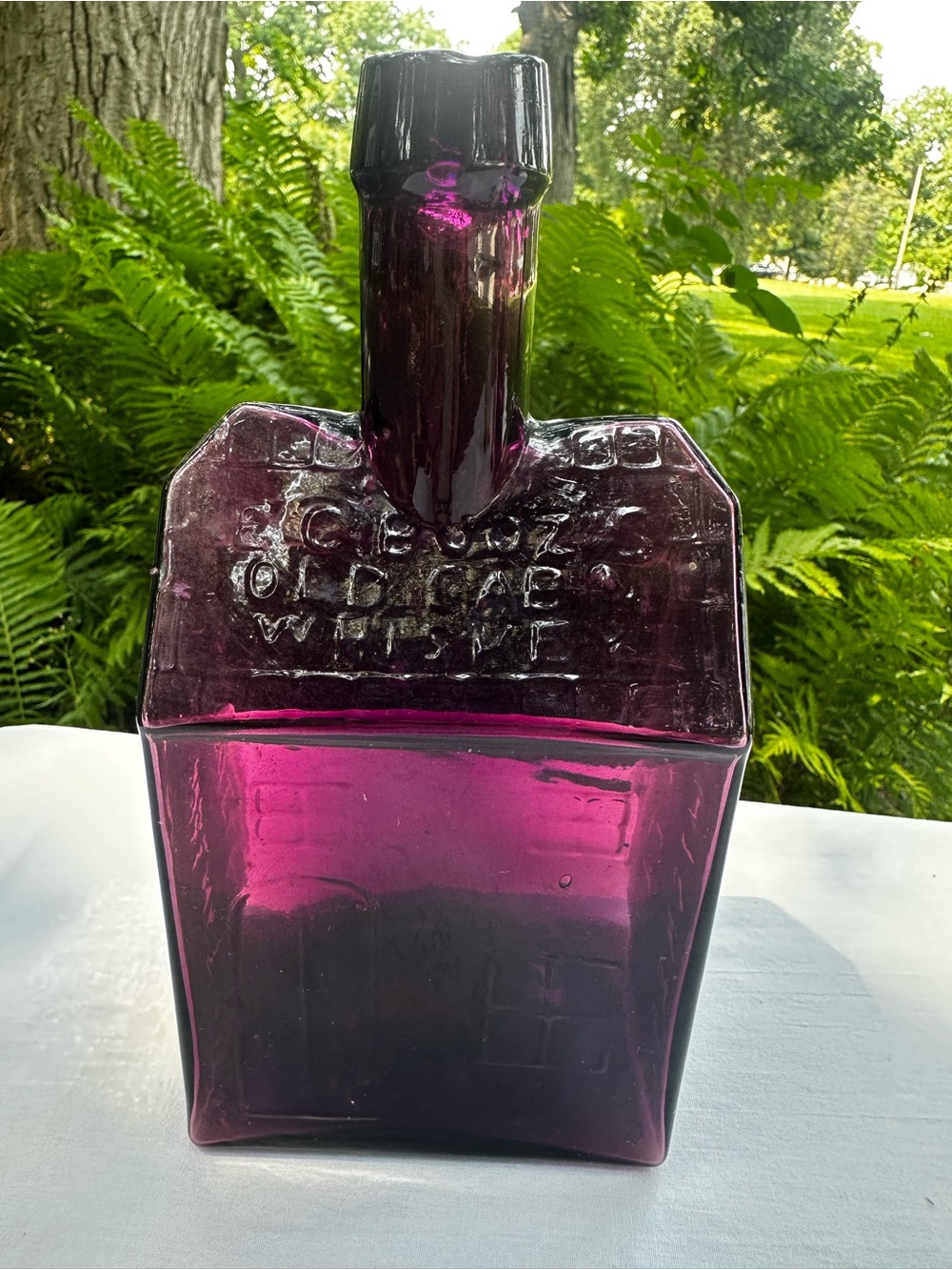 Vintage E.G.Booz's Old Cabin Whiskey Glass Bottle - Amethyst
